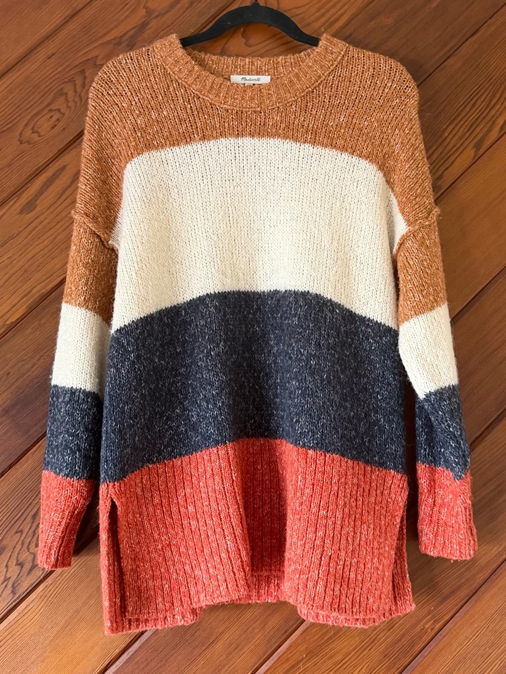 Madewell Alpaca Blend Colorblock Crewneck Sweater XXS Camel Terracotta